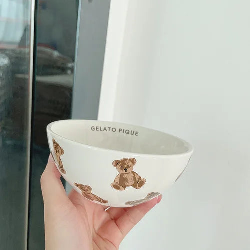 Korean Ceramic Rice Bowls Cute Cream Bear Mugs Couple Coffee Cup Ice Cream Bowl Breakfast Bread Milk Mug Household Tableware