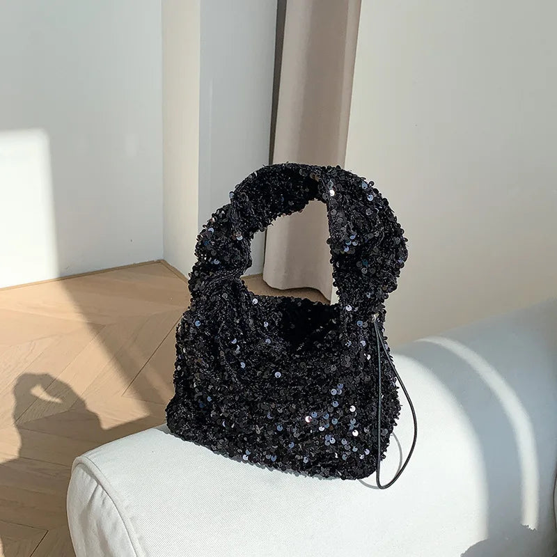 Korean Chic 2024 New Sequin Handbags Large Capacity Casual Purses Clutch All-match Underarm Shoulder Bag Trendy Portable Pouch
