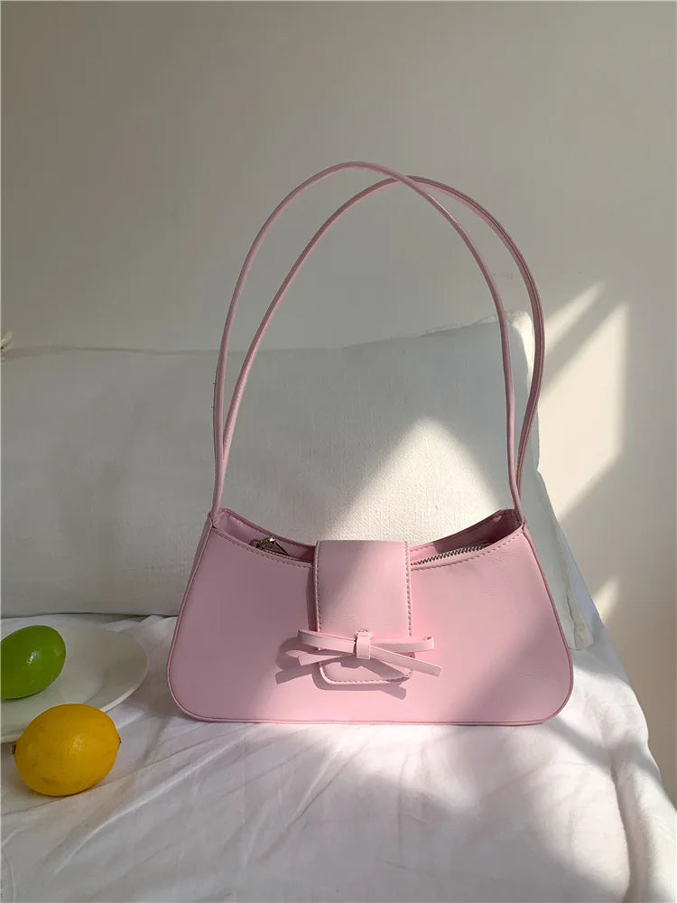 Korean Chic Bow Sweet Underarm Shoulder Bags 2024 New Fashion PU Leather Ffemale Handbags Commuter All-match Elegant Bolsas
