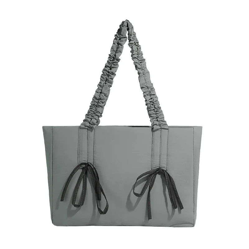 Korean Chic Folds Bow Women Bags 2024 New Fashion Trendy Large Capacity Tote All-match Canvas Handbags Female Bolsas Mujer