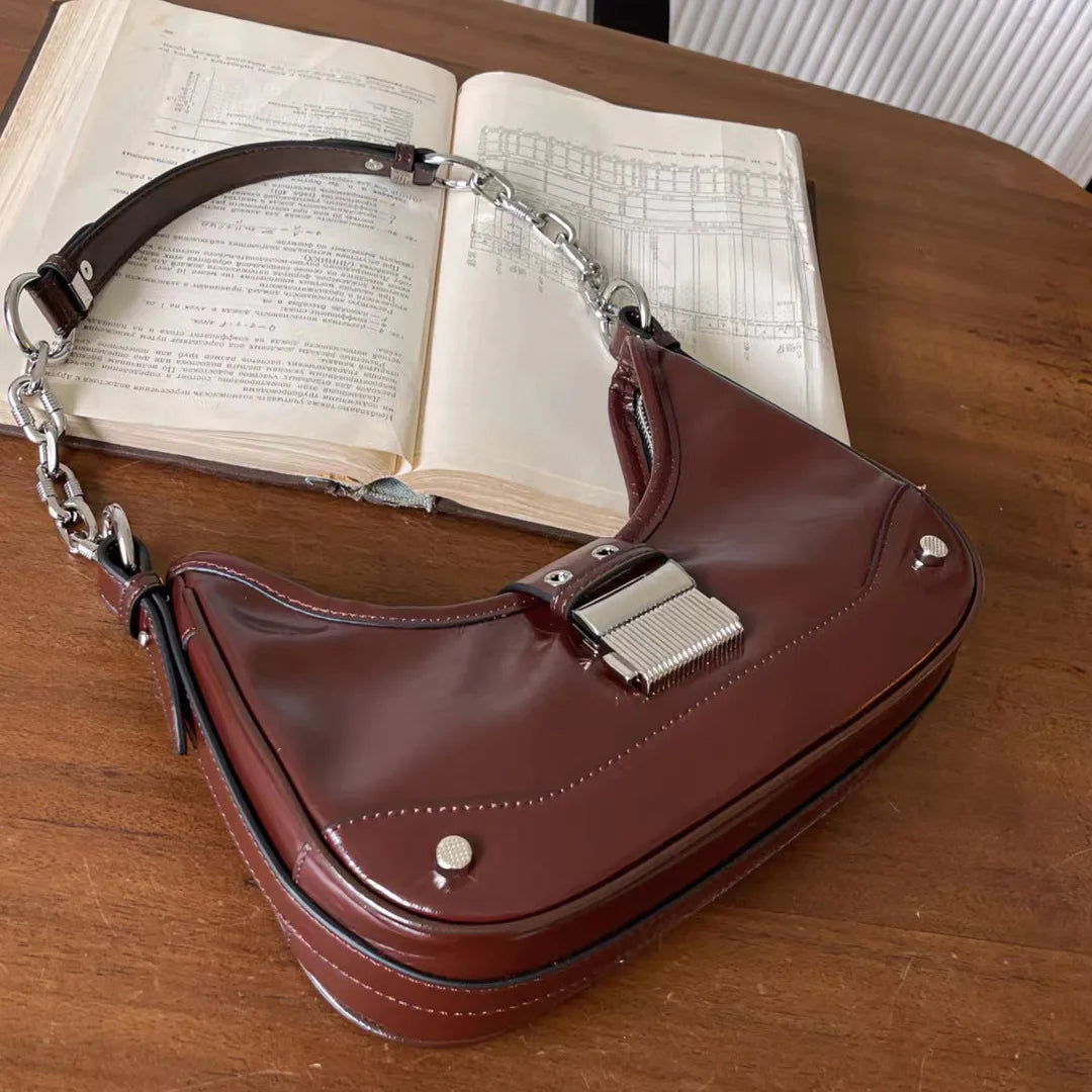 Korean Chic Half Moon Bag 2024 New Genuine Leather Underarm Handbags Fashion All-match Commuter Crossbody Purses Female Bolsas