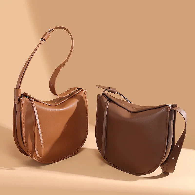 Korean Chic Niche Soft Cowhide Underarm Bag Large Capacity Commuter Tote Bags 2024 New Fashion Light Luxury Bolsos Mujer Purse