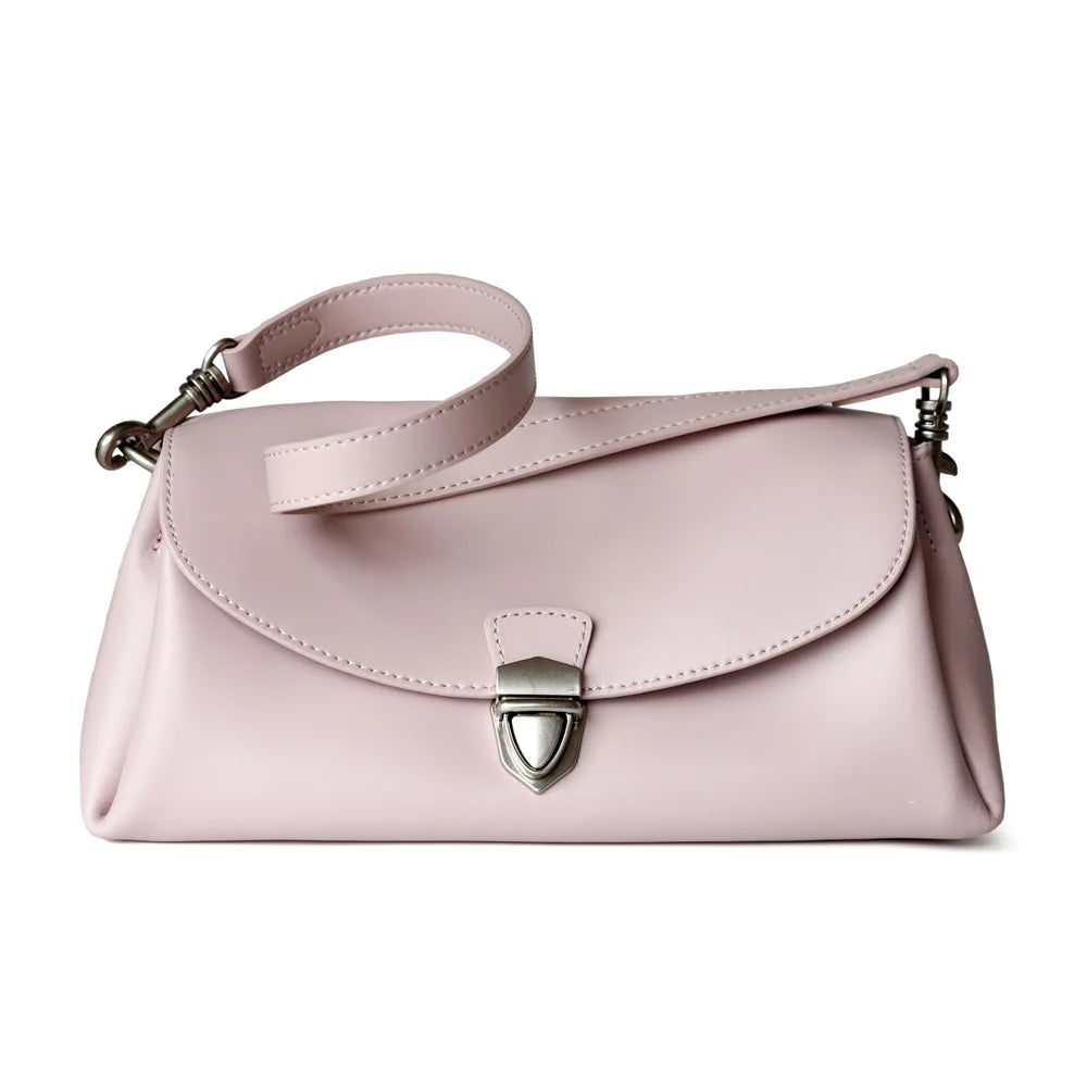 Korean Chic Sweet Solid Underarm Shoulder Bags 2024 New Casual Vintage Genuine Leather Clamshell Messenger Bag Commuter Bolsas