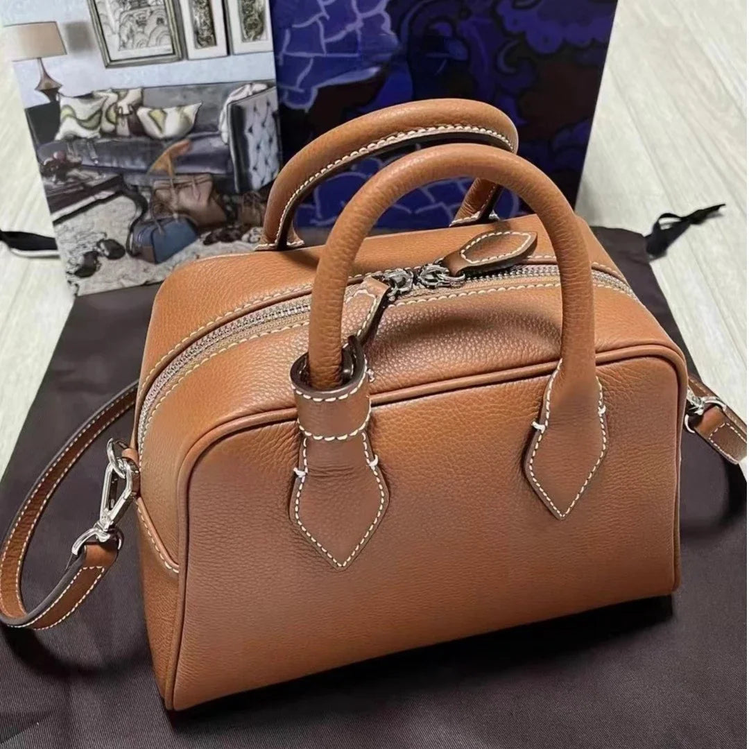 Korean Chic Vintage Classic Waxed Leather Crossbody Bag Large Capacity Zipper Handbags All-match Solid Commter Luxury Bolsos