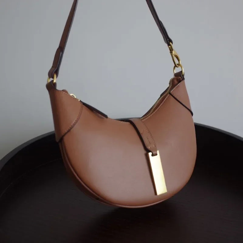 Korean Chic Vintage Half Moon One Shoulder Underarm Bags Luxury Genuine Leather Hobo Bag Women Commuter All-match Handbags