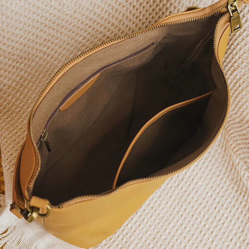 Korean Simple Fashion Cowhide Handbags Large Capacity Solid Commuter Shoulder Bags All-match Purse 2024 New Luxury Bolsas Mujer