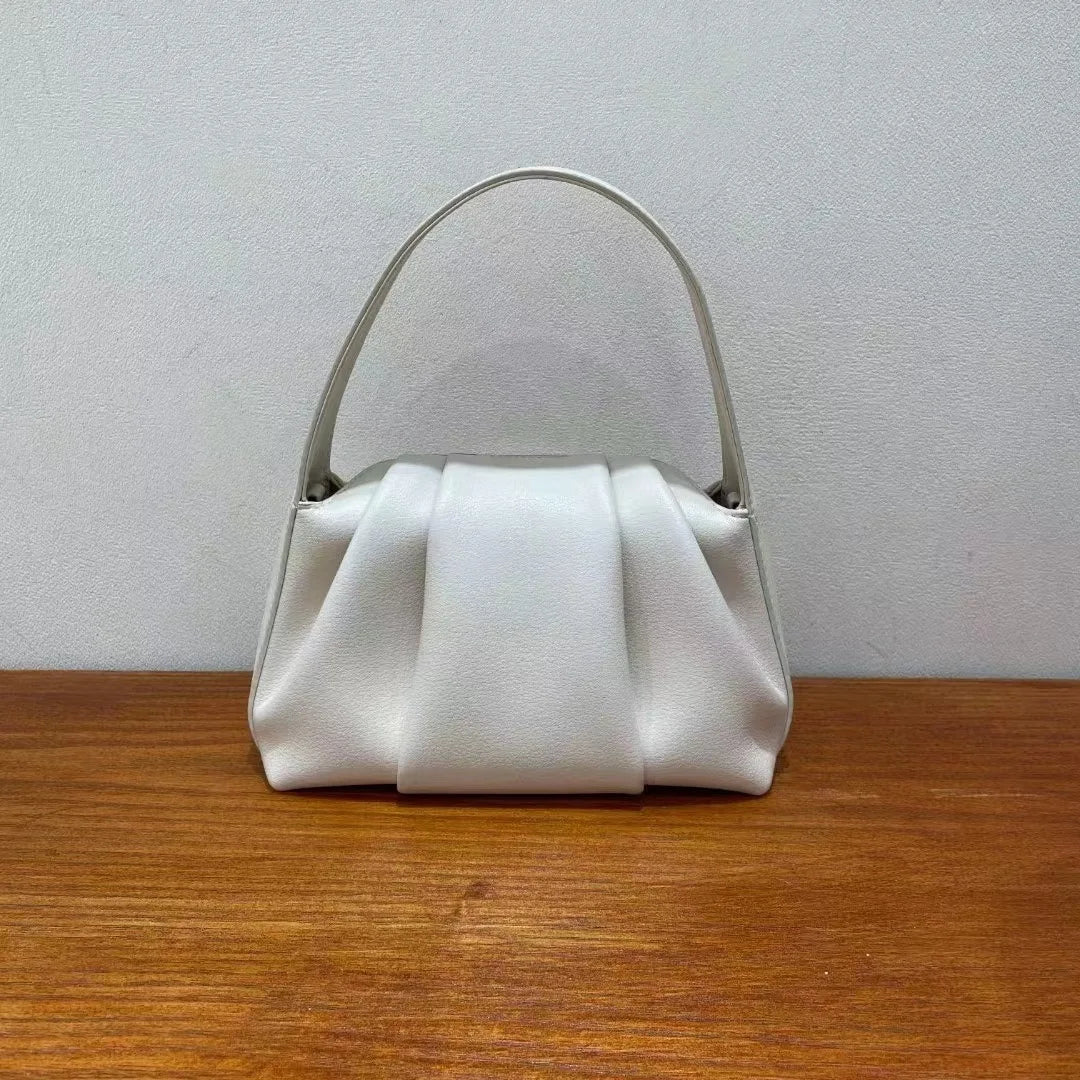 Korean Solid Niche Pleated Cloud Bag Spring Summer 2024 New Large Capacity Handbags Female Luxury Genuine Leather Bolsas Mujer