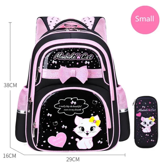Korean Style Girls Backpacks Primary School Bag Kids Satchels PU Leather Cute Cat Orthopaedic Waterproof Backpack Child Knapsack