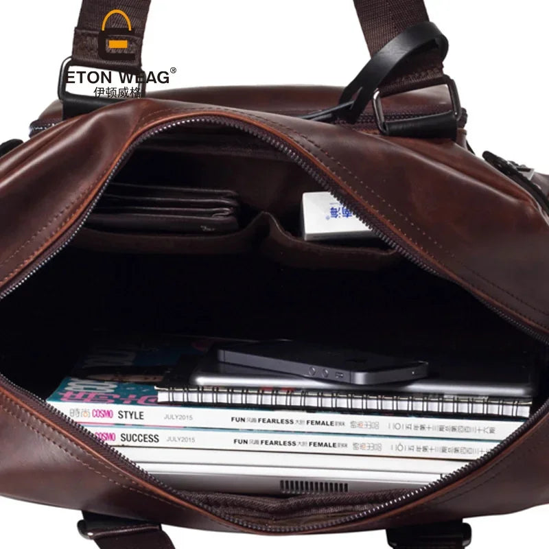 Korean Style Retro Men's Documents Handbag Large Capacity Computer Laptop Male PU Leather Briefcase Daily Shoulder Bag