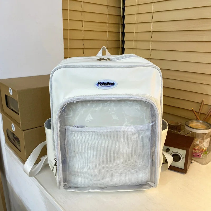 Korean Style Women Girl Backpacks Students School Waterproof Transparent Multiple Pockets Cute ItBags Laptop Bags