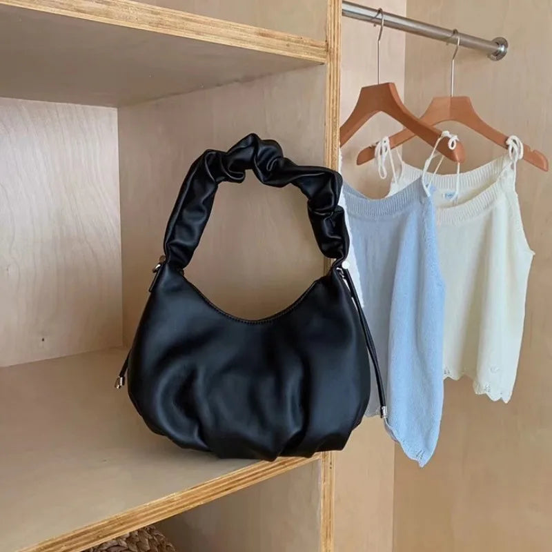 Korean Vintage Minority Designer Folds Handbags Women Shoulder Bags Fashion Ruched Underarm Bag 2024 Trend New Women's Purses
