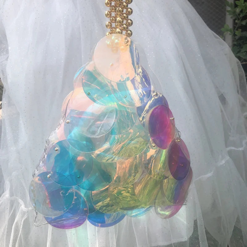 Korean version of hand-woven chain bag female Fairy shrimp chips triangle bag colorful portable shell bag