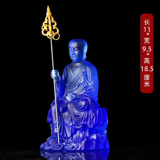 Ksitigahba Boddhisattva Blue seated statues colored glaze Buddha temple supplies decorations home worship