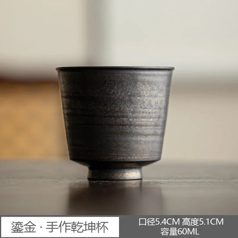 Kung Fu Tea Set Personal Cup Household Stoneware Retro Master Gilt Handmade Pottery Cups Teaware Kitchen Dining Bar Home Garden