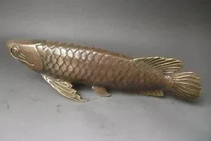 Kuningan Tua Cina 11 "Langka, Cina Kuningan Tembaga Diukir Patung 'Ikan Setiap Tahun 'Dekorasi Kuningan Pabrik Outlet