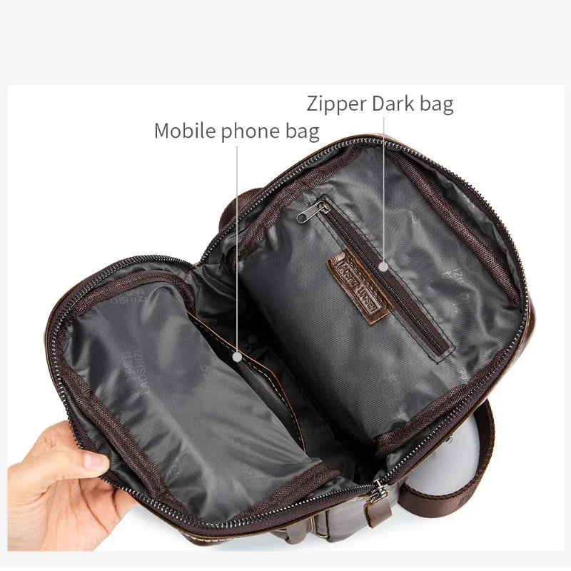 LAOSHIZI Brand Luxury Genuine Leather Men Messenger Casual Crossbody Fashion Men's Handbag Chest Male Shoulder Bag