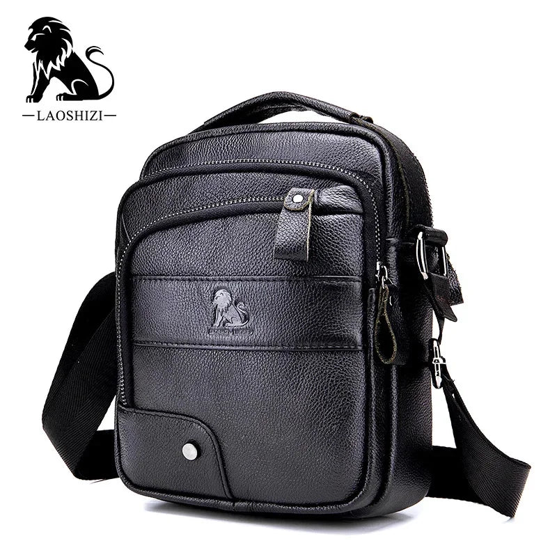 LAOSHIZI New Brand Genuine Leather Crossbody 100% Cowhide Small Satchel Men's Leisure Sports Business Shoulder Bag