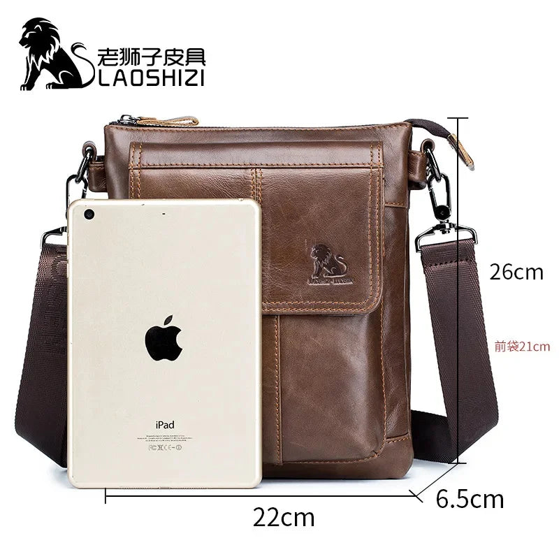 LAOSHIZI New Fashion Crossbody Bag100% Genuine Leather Men's Messenger Bags Handbags Flap Shoulder Bag Men Travel Bolso Torebka