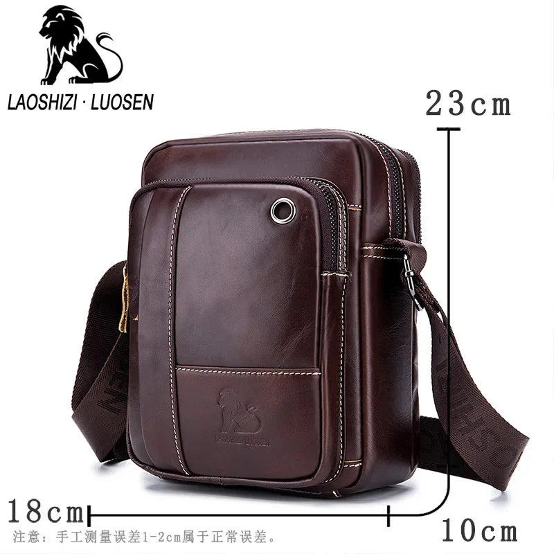 LAOSHIZI New Fashion Men's Genuine Leather Crossbody 100% Cowhide Men Convenient Satchel Multifunctional Casual Shoulder Bag