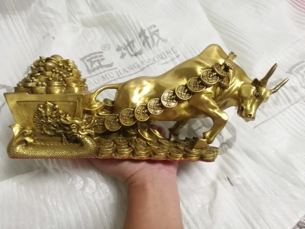 LARGE -HOME office SHOP Business Money Drawing GOOD LUCK Mascot # Equity Stock market Cattle FENG SHUI Brass statue