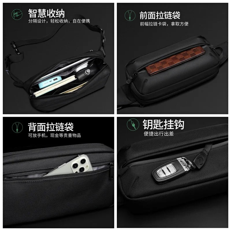 LEASTAT Men's Waterproof Waist Bag, Fanny Pack, Outdoor Sports Chest Bag, Male Casual Travel Crossbody Belt Bags, High Quality