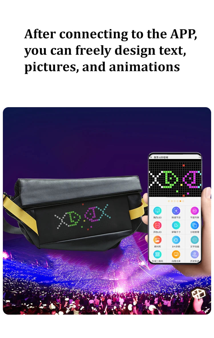 LED Smart Display Chest Bag Men travel Shoulder bag Custom DIY Messenger Bag Sport Waterproof Crossbody Bag Waist bag for woman