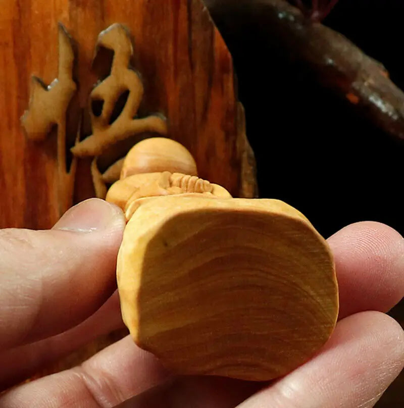 LS024 -- 8 CM High Carved Boxwood Figurine Carving Buddha Statue :Little Monk Boy
