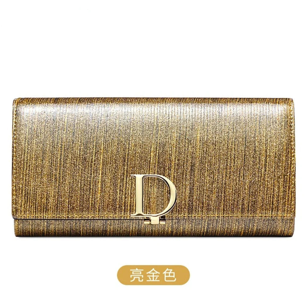 Ladies D Buckle Large Capacity Multi-card Slot Long Wallet Genuine Leather Purse