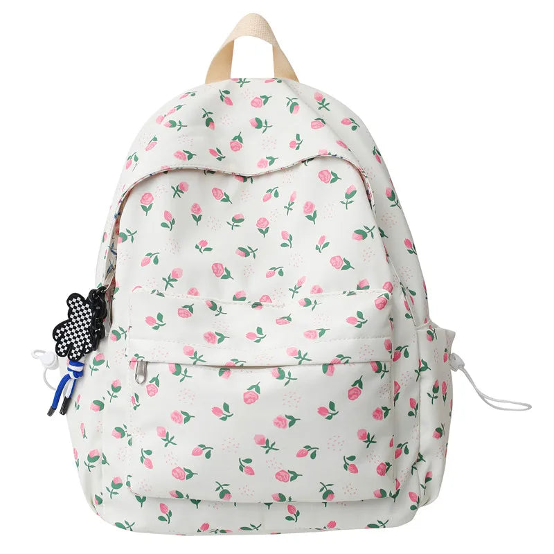 Ladies Floral Trendy Student Bag Female Laptop College Backpack Women Leisure School Bag Fashion Girl Nylon Travel Book Backpack