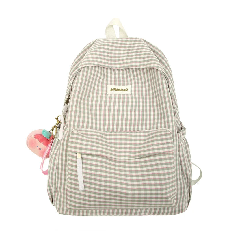 Lady Cute Plaid Book Fashion Female Travel College Backpack Girl Kawaii Nylon Lattice Leisure Backpack Women Laptop Student Bags