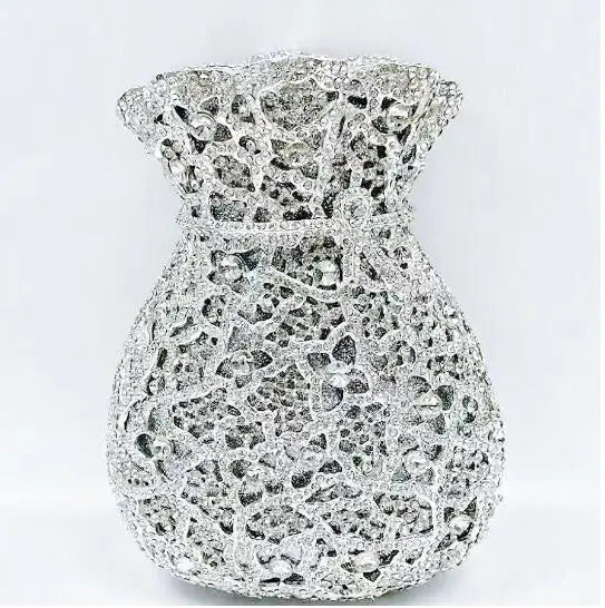 Lady Green Flower Bottle Full Rhinestones Evening Bags Wedding Stone Clutch Purse Metal Minaudiere Handbag Bridal Party Handbags