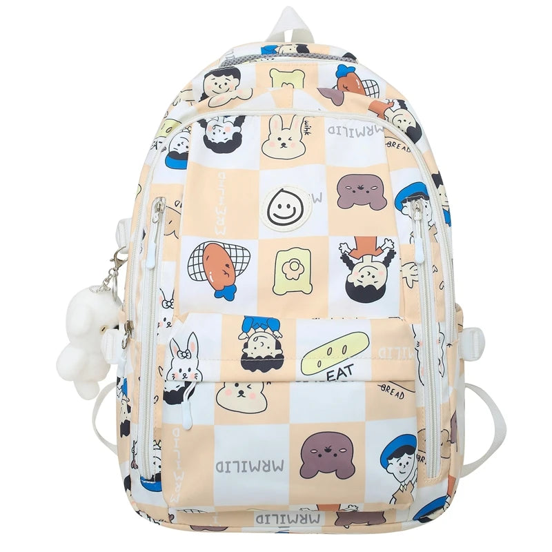 Lady Nylon Cartoon Pattern Student Bag Fashion Female Cute Printing Laptop College Backpack Girl Kawaii Travel Women School Bags