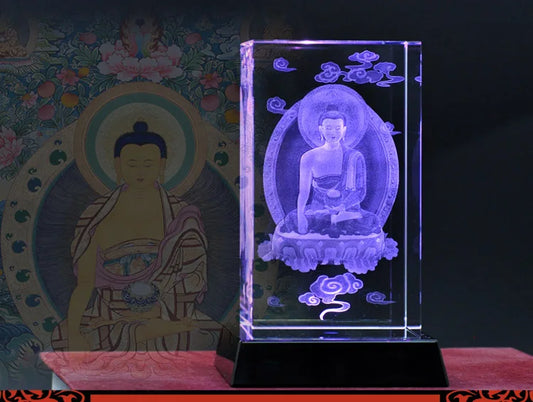 Large # Asia India Thailand HOME Temple Sakyamuni Amitabha buddha 3D Crystal multipurpose Amulet talisman Carving statue
