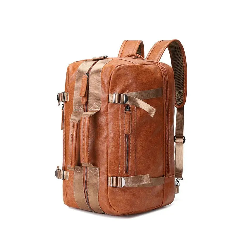 Large Capacity Business Trip Back Pack Men Luxury Brand PU Leather Backpack Men Vintage Travel Laptop Waterproof Multi Pocket