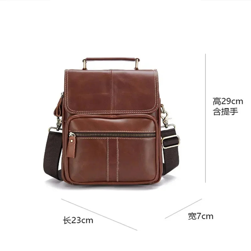 Large Capacity Cowhide Men's Crossbody Vertical Genuine Leather Shoulder Vintage Man Handbag Casual Messenger Bag