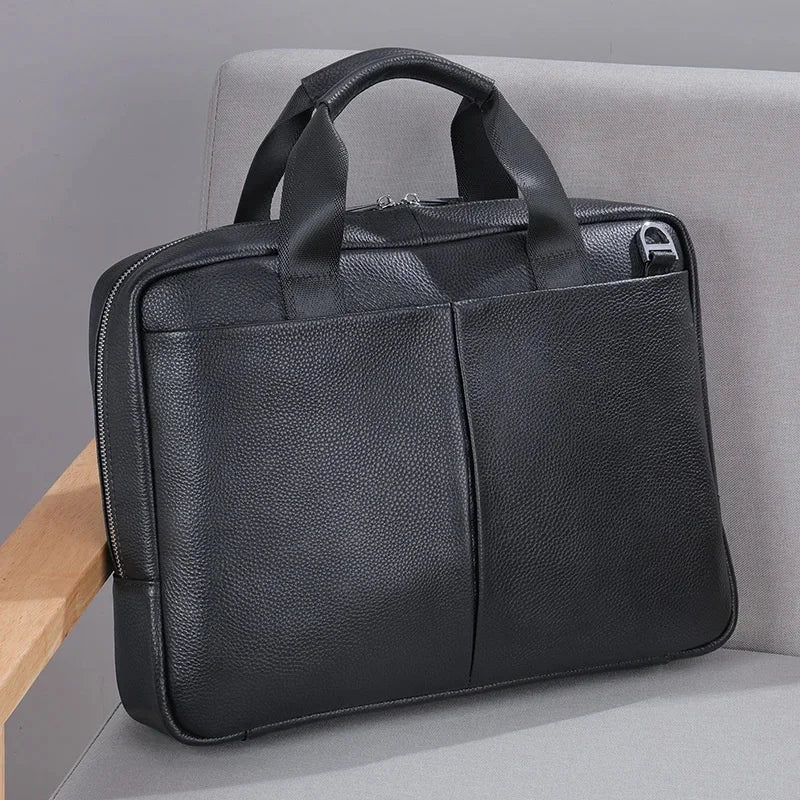 Large Capacity Genuine Briefcase Men Horizontal Laptop Cow Leather Handbag Male Business Shoulder Bag