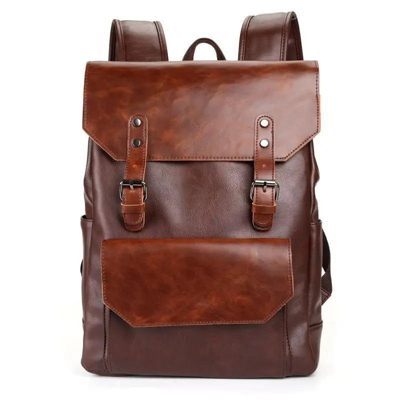 Large Capacity Leather Backpack For Travel Office Men Backpack Fashion School Bag mochila BlackBrownCoffee