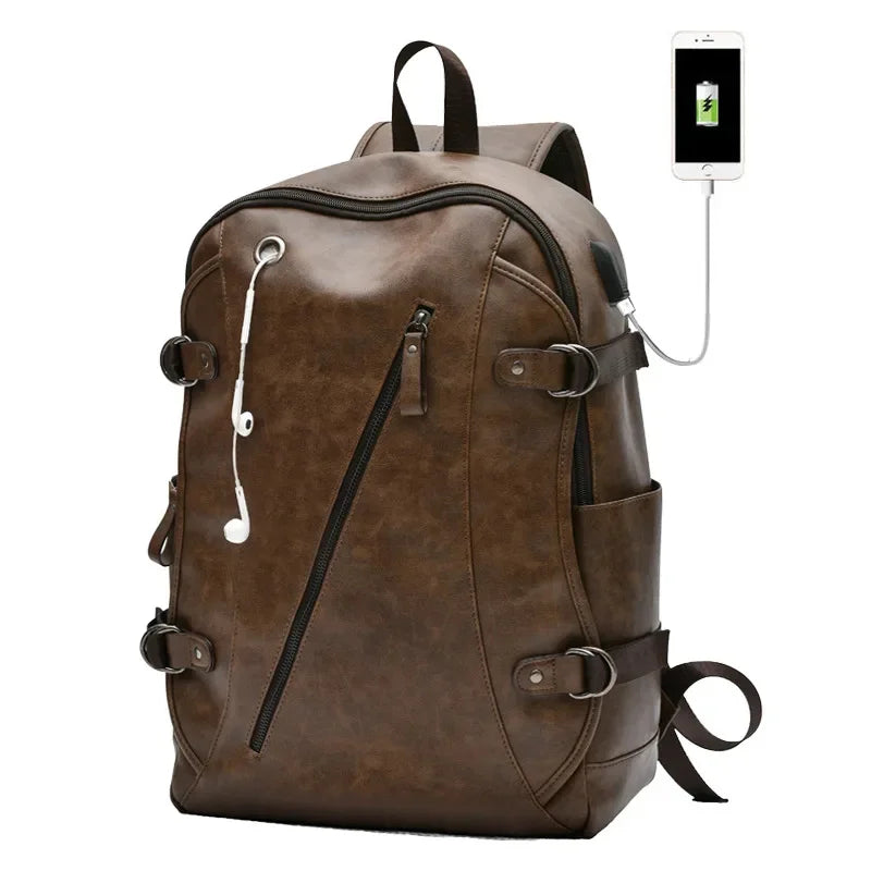 Large Capacity Leather Men's Korean Style School For Boys Waterproof Male Laptop Bag Man Travel Backpack