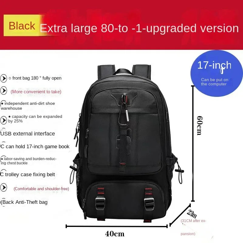 Large Capacity Men's Travel Backpack Outdoor Sports 80L Hiking Multifunction Waterproof Male Laptop Bag
