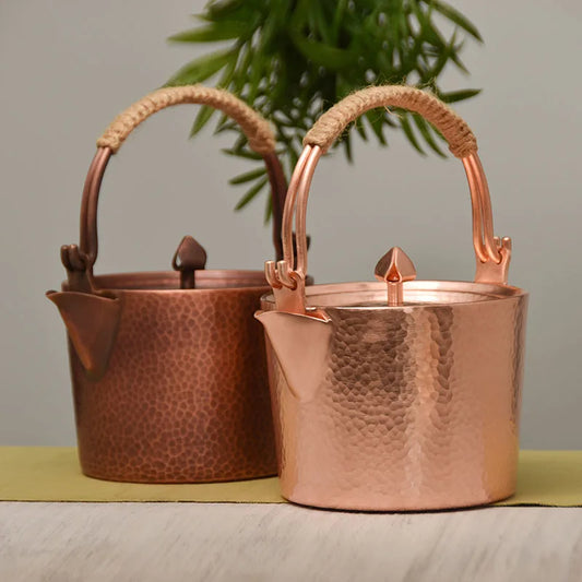 Large Chinese Teapot Handmade Coffee Pot Copper Metal Tea Infuser with Braided Handle Water Kettles Gold Kung Fu Tea Set 500ML