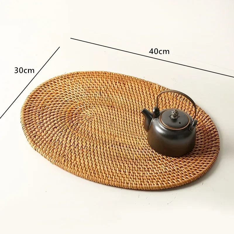 Large Garden Style Rattan Tea Mat Hand-woven Round Anti-hot Insulated Table Mat Placemat Traditional Tea Set Accessories