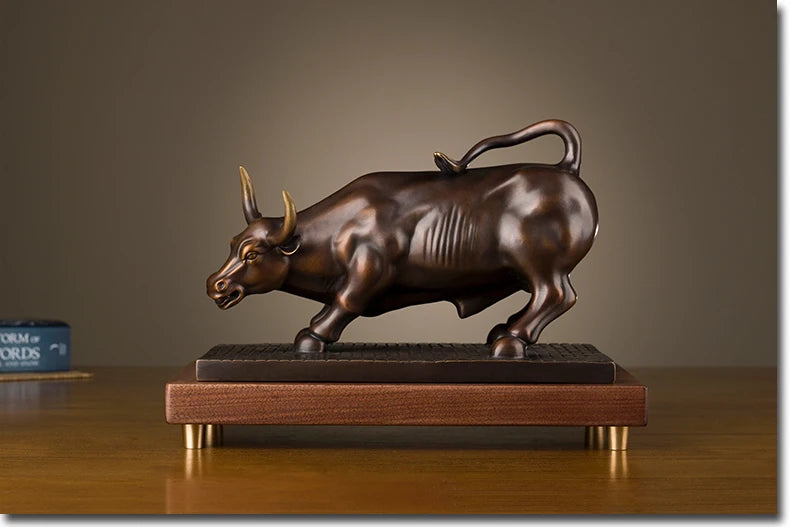 Large Global Limited Edition thriving business Good luck Wall Street Charging Bull brass Sculpture home office Ornament gift