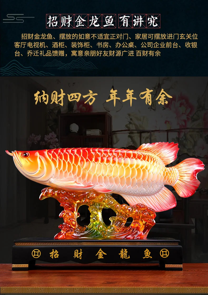 Large # Good luck FENG SHUI ART statue HOME OFFICE company SHOP TOP Efficacious Talisman Money Drawing Arowana Golden Fish