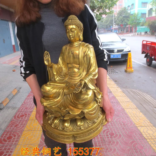Large RARE -bless family Safety Health luck Talisman home Temple Hall efficacious Protection GOLDEN Buddhism Buddha statue