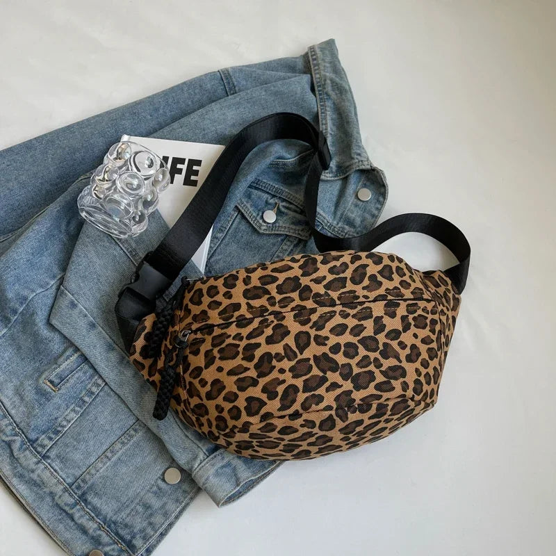 Large Size Leopard Prints Chest Bags For Women Canvas Large Capacity Shoulder Crossbody Bag 2024 Summer Latest Waist Fanny Pack