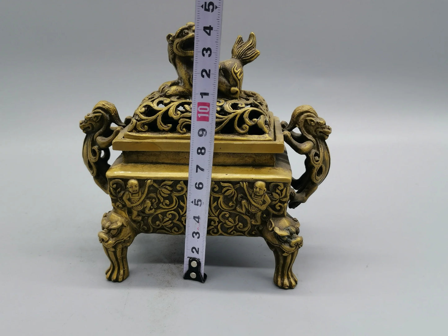 Large Tripod Chinese Bronze Silver-Plate Mythical Wild Animal Incense Burner