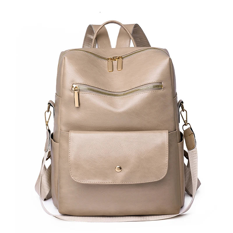Leather Backpack Women Solid Color Fashion Trend Casual Large Capacity Ladies Travel Bag School Backpack for Teenage Girls Sac