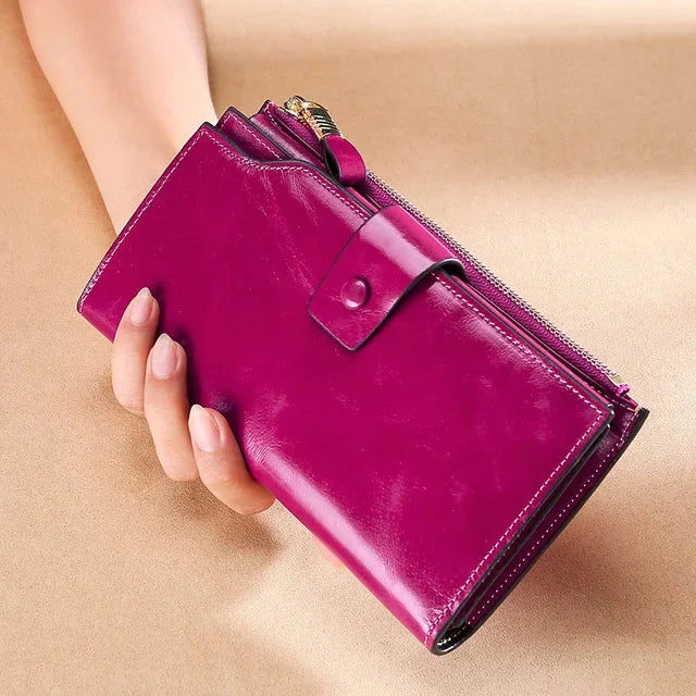 Leather Long Wallet women Genuine leather clutch real cowskin wallet dress party long purse for laies