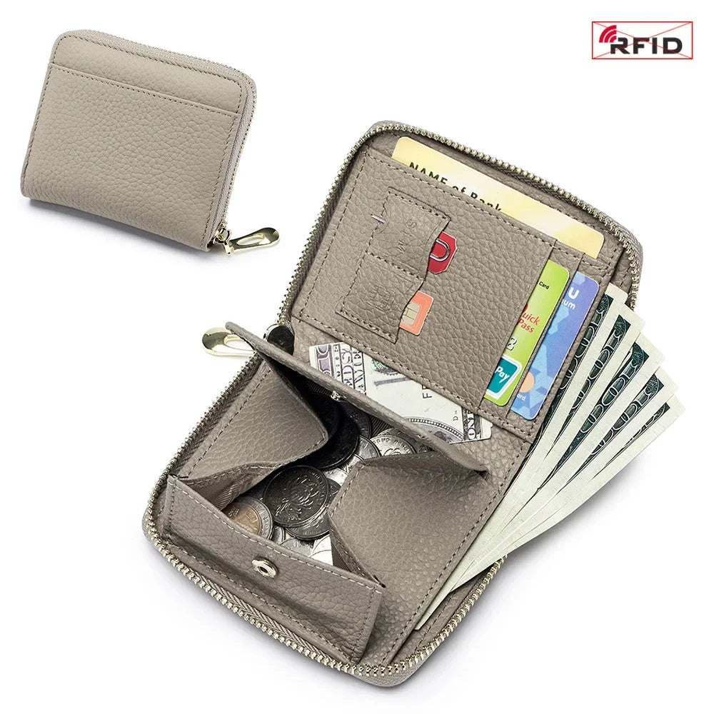 Leather Zipper Wallet RFID Blocking Zip Around Bifold Wallets Multifunctional Card Holder Purse Short Purses