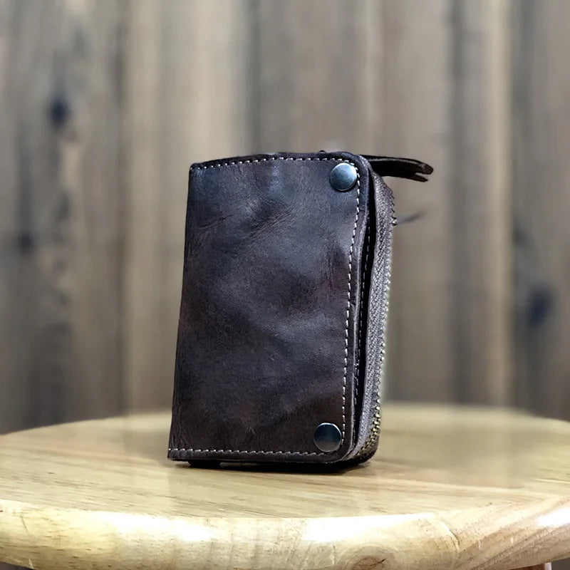 Leather key bag men's leather multifunctional large-capacity car key bag vegetable tanned leather card bag coin purse waist hang